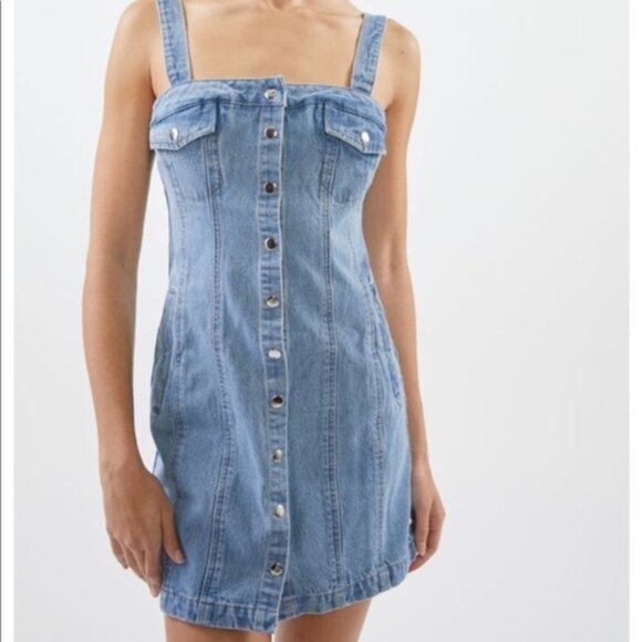 BDG Urban Outfitters Women’s Denim Mini Dress Snap Button Light wash Blue XS - Picture 1 of 16